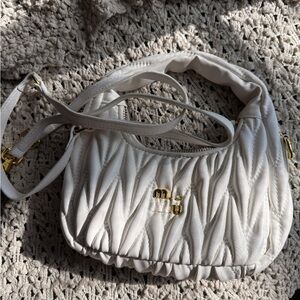 Miu inspired white Quilted Shoulder Bag